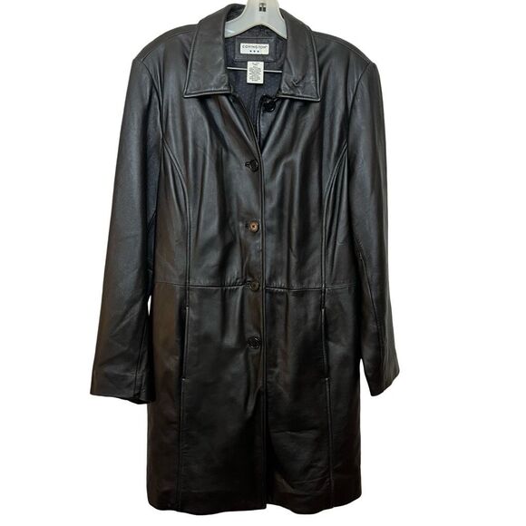 Covington Jackets & Blazers - Covington Soft Black Leather Midi Trench Coat Jacket Sz XL